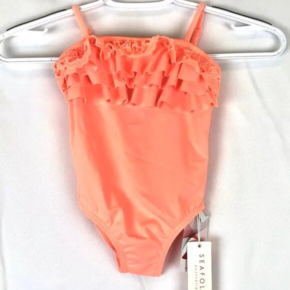 Seafolly, Girl’s Size 2T Orange One Piece Ruffle Swimsuit